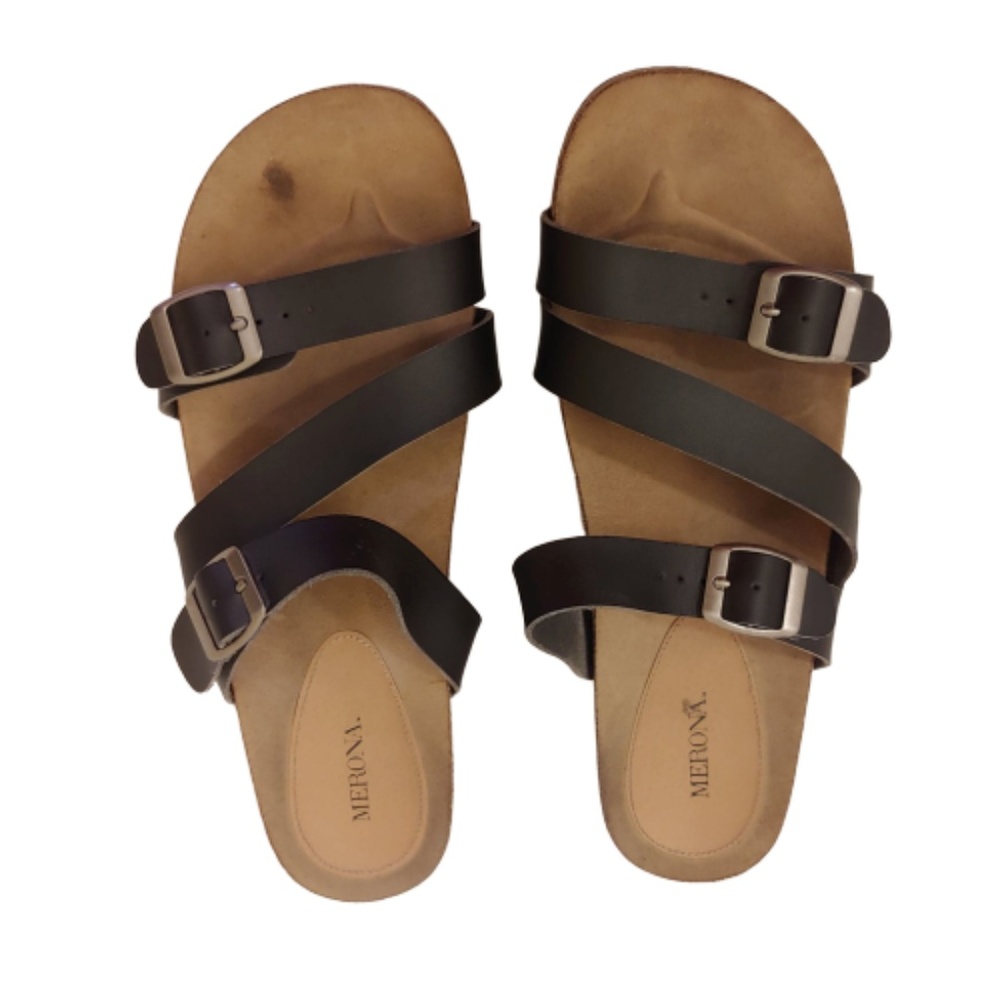 Black Buckle Slide On Sandals Sz 11